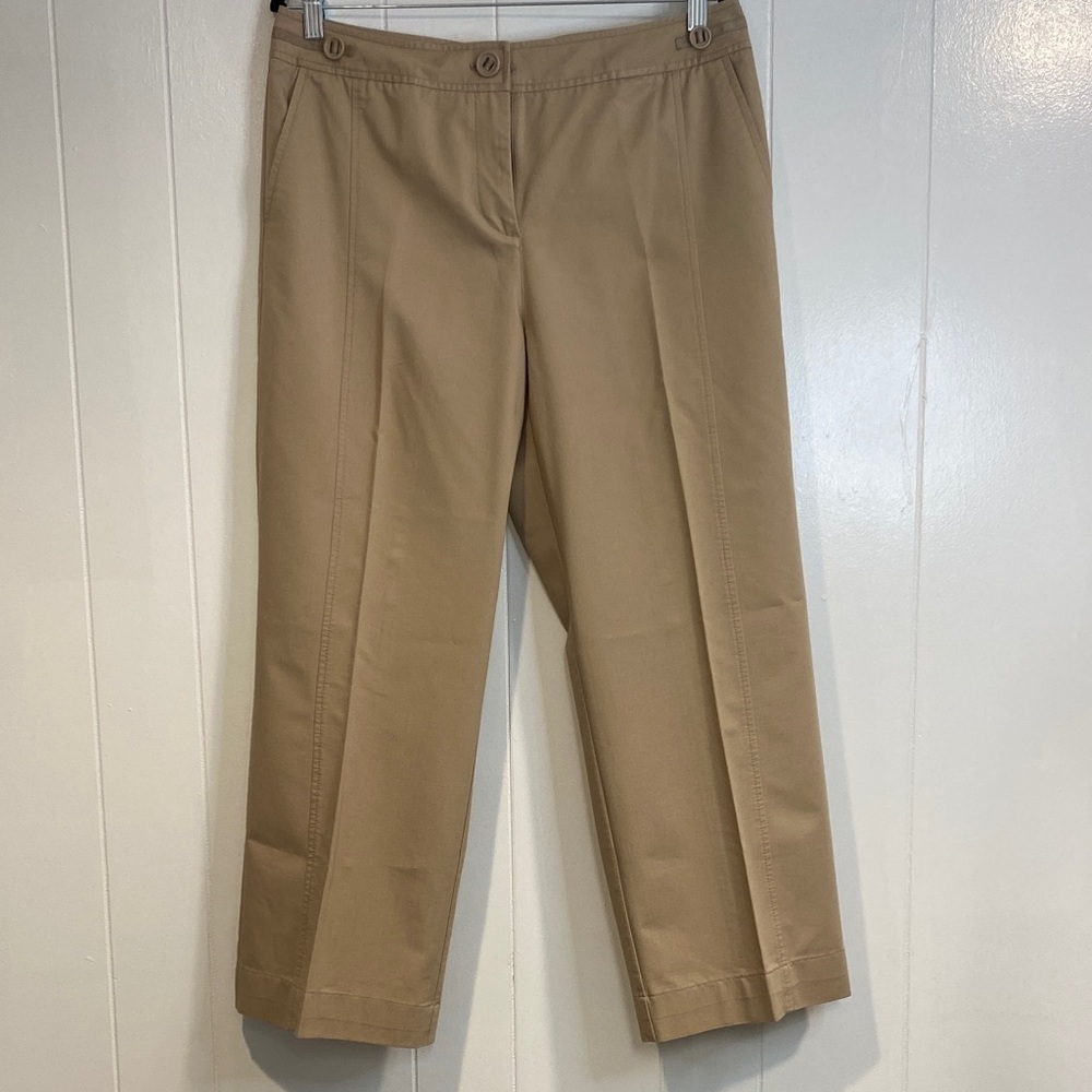 NIC+ZOE Tan Cropped Wide Leg Khaki Trousers Stretch Pants Size 12